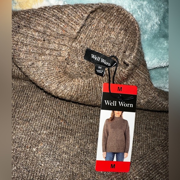 Well Worn Womens Mock Neck High Low Hem Cozy Soft Nep Yarn Sweater in Brown NWT - Picture 4 of 4